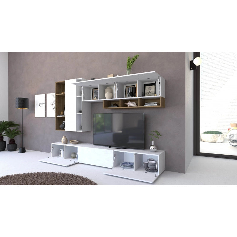 Composizione Armadio 267L x 45P x h194 – Finitura Legno Noce Stelvio e Bianco Opaco – Sarmog