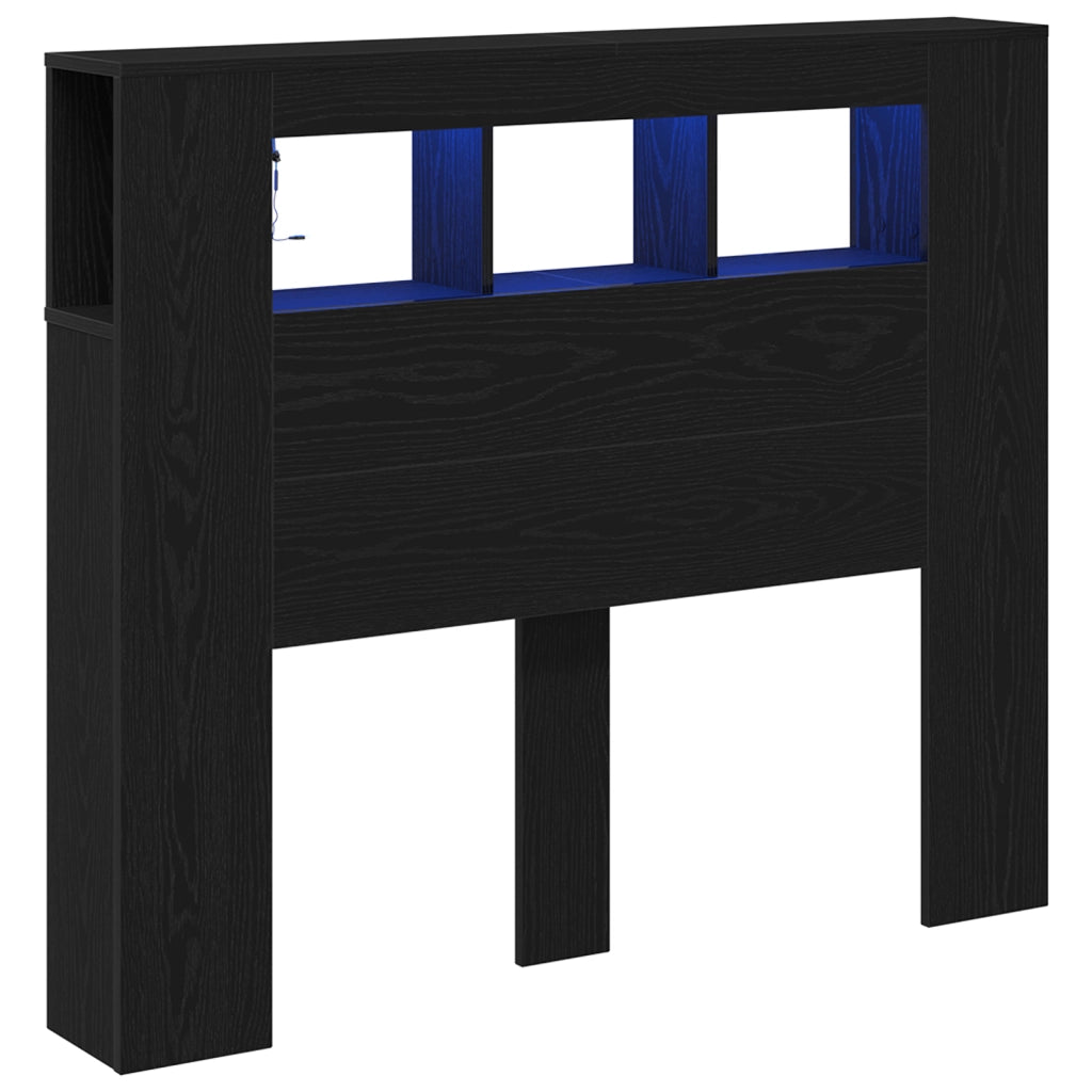 Testata per letto di stoccaggio  con luci LED Nero Rovere 120x18,5x103,5 cm