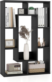 Libreria in Legno, Scaffale Aperto Geometrica a 7 Cubi, Scaffale da Esposizione con Dispositivo Anti-Ribaltamento, per Ufficio Soggiorno Camera da Letto, 60x20x90 cm (Nero)