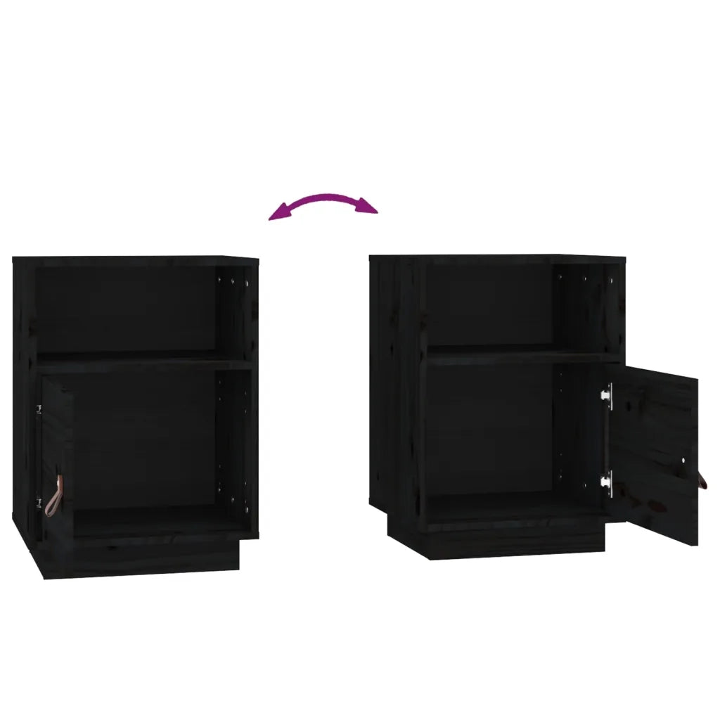 Set di 2 Comodini | Armadio da Notte | Mobiletto da notte Neri 40x34x55 cm in Legno Massello di Pino