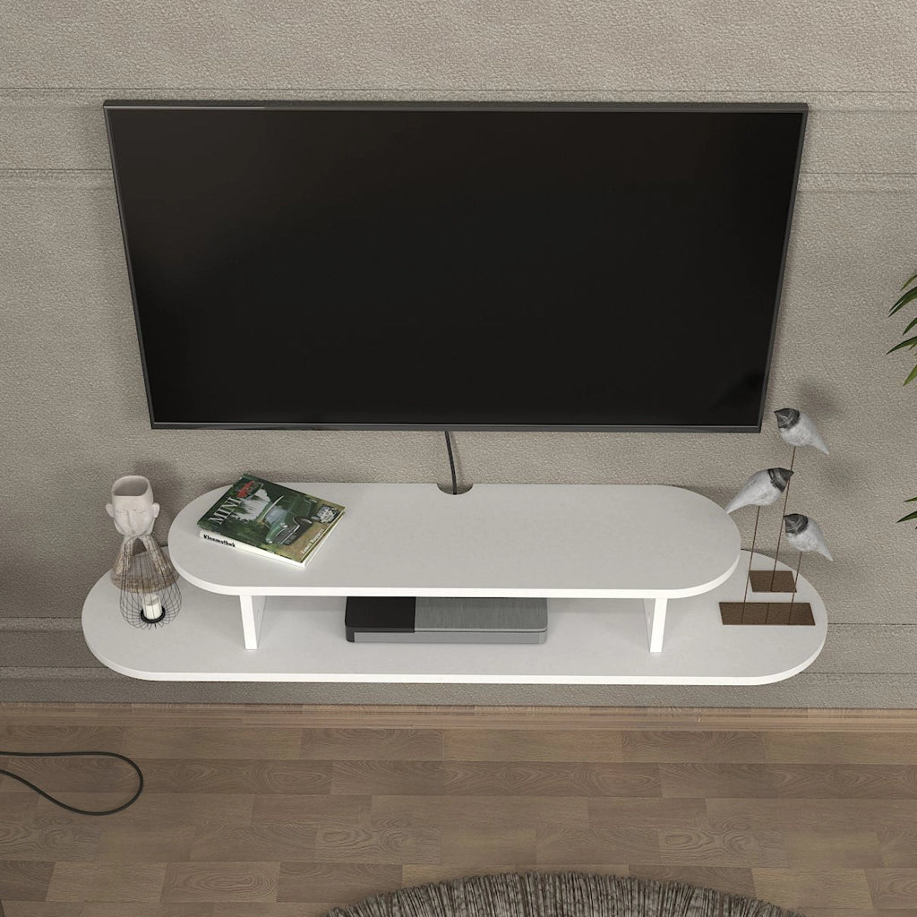 Mobile Porta TV Targema da Parete a Forma Ellittica 120 x 30 x 16 cm - Bianco [en.casa]