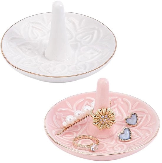 Organizzatore di gioielli Decorativo - 2 pezzi di ciotole ceramiche - Rondi - 100mm di diametro - Custodia per gioielli