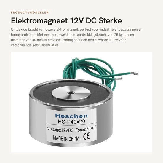 Elettromagnete - 12V DC - Elevata forza di attrazione - 40 mm di diametro - Utilizzo in industria - 25 kg di forza di attrazione - Adatto per applicazioni industriali