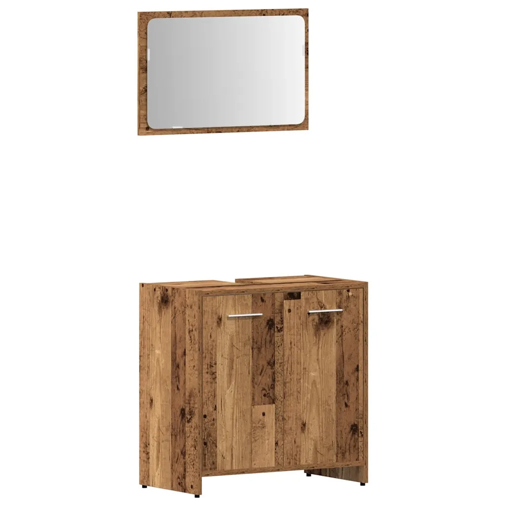 Set Mobili da Bagno 3 pz Legno Antico in Legno Multistrato