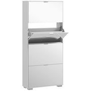 Scarpiera Salvaspazio Slim con Specchio e 4 Cassetti 24 Paia di Scarpe 76x26x178 cm Bianco