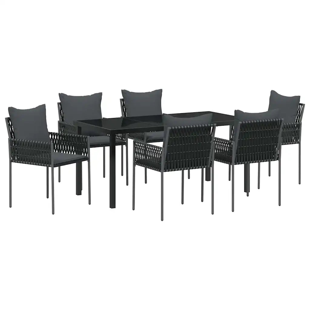 Set da Pranzo per Giardino 7 pcs Nero e Grigio Rattan in PE 3379104