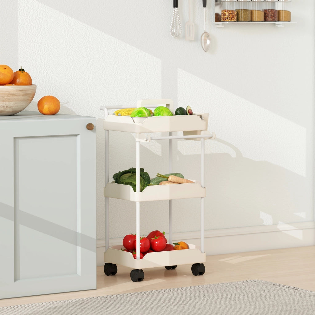 Carrello da cucina con 3 livelli e cestini estraibili ¨C Zephmum ¨C Bianco