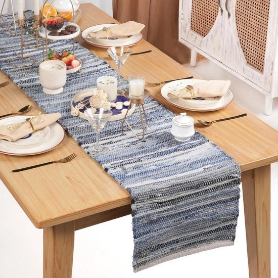 Tappeto da tavola Chindi - Blu 100% Cotone - Lavabile - 36x183 cm