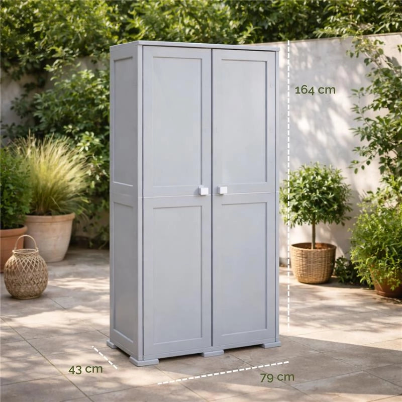 ARMADIO 2 ANTE GRIGIO 79X43X164 CM CON 2 MODULI E 2 RIPIANI – MOBILE VERTICALE SALVASPAZIO PER ORGANIZZAZIONE CASA