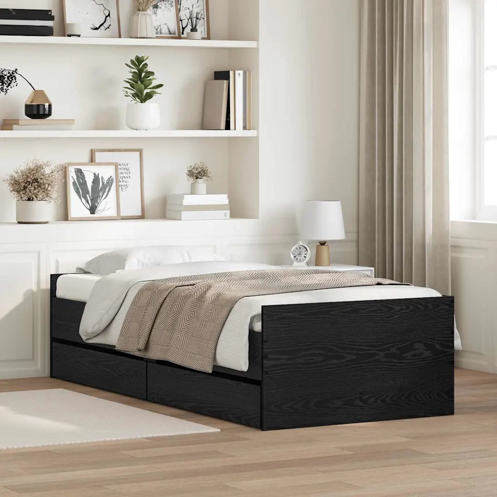 Struttura del letto Rovere Nero 90 x 190 cm Pino massello