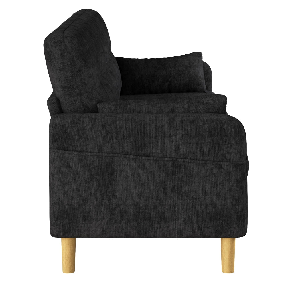 Divano 2 posti imbottito ¨C Minimal ¨C Grigio tessuto chenille con cuscini e tasche portaoggetti