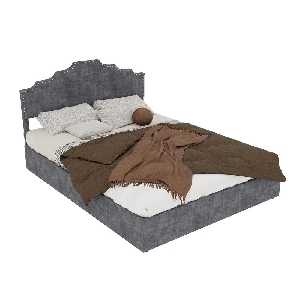 Letto Matrimoniale Contenitore Imbottito con Testiera, Apertura Idraulica, con Materasso ¨C MINIMAL ¨C Grigio 140x200