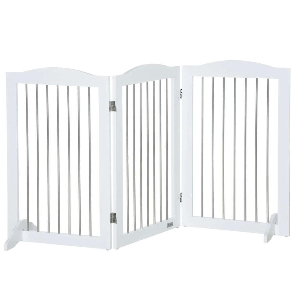 Barriera estensibile a forbice pieghevole per cani in MDF con supporti per porte e scale bianco 154 × 30 × 80 cm