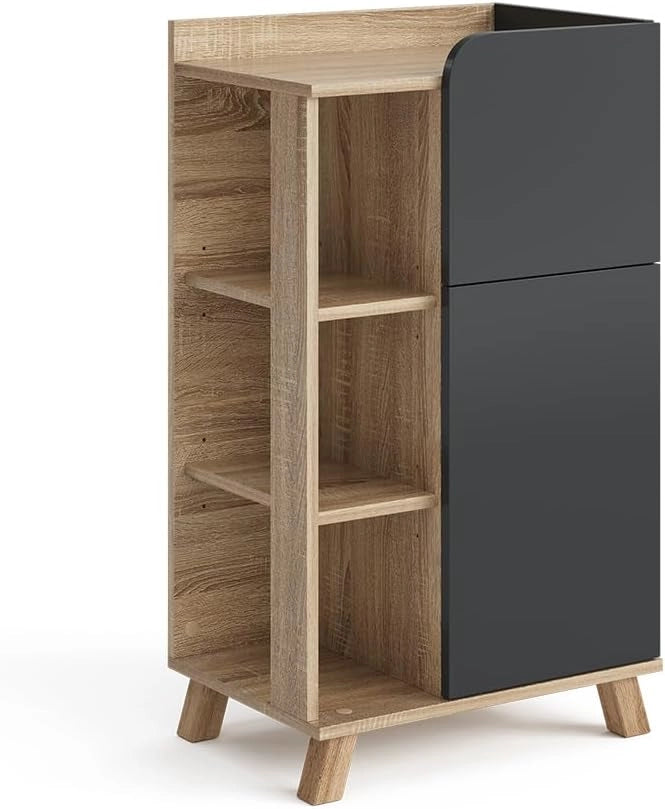Mobiletto bagno Karen, Sonoma/blu, 50 x 90 cm con anta e cassetto, adatto per la conservazione di articoli da bagno e asciugamani