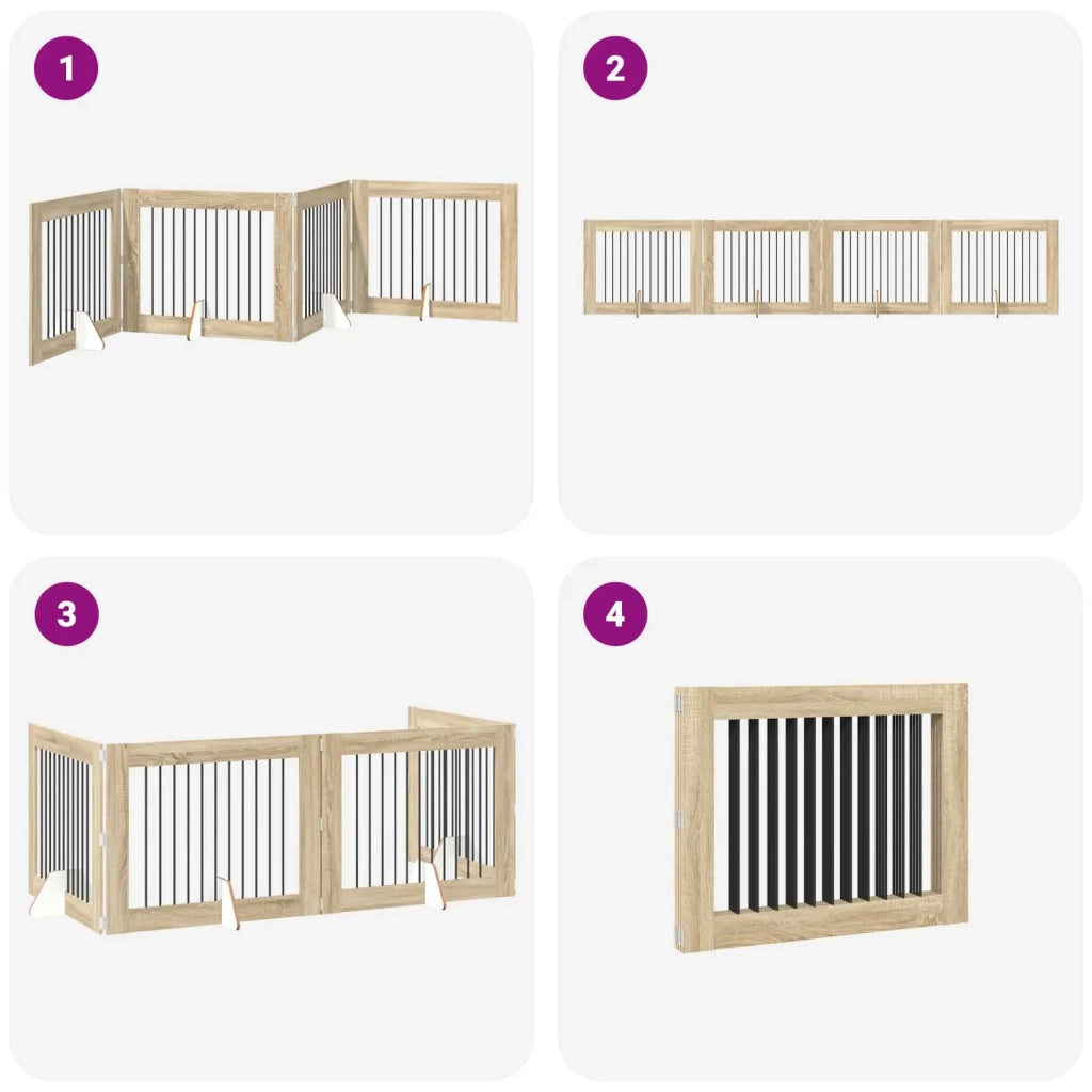 Cancello per cani pieghevole con supporti 4 pz Rovere Sonoma 892062
