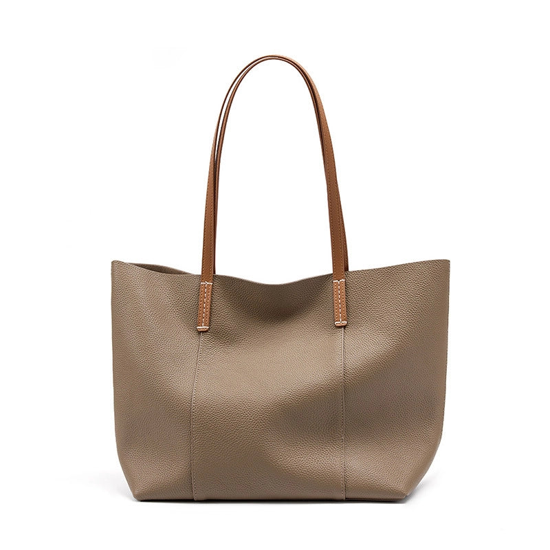 Borsa a mano grande da donna in vera pelle, colore grigio, ideale per il tempo libero.