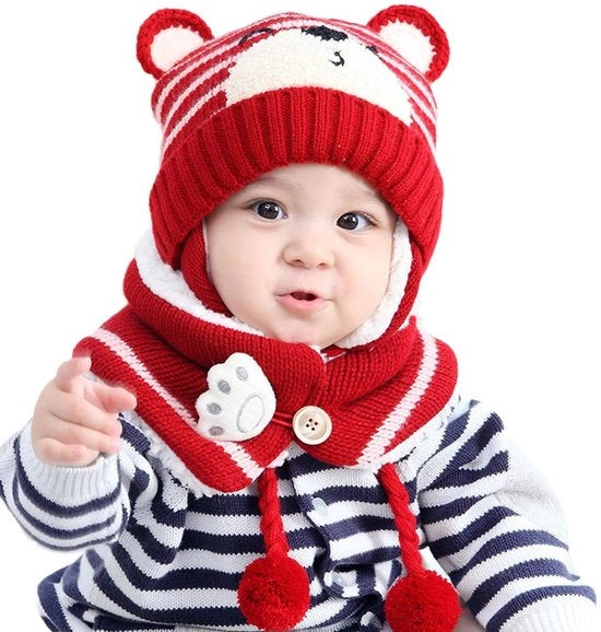 Copri testa doppio strato - Muffa calda per inverno - Sciarpa per neonati - Copricapo per bambini - Muffa per neonati - Unisex - Materiale respirabile e adatto a bambini - Set invernale