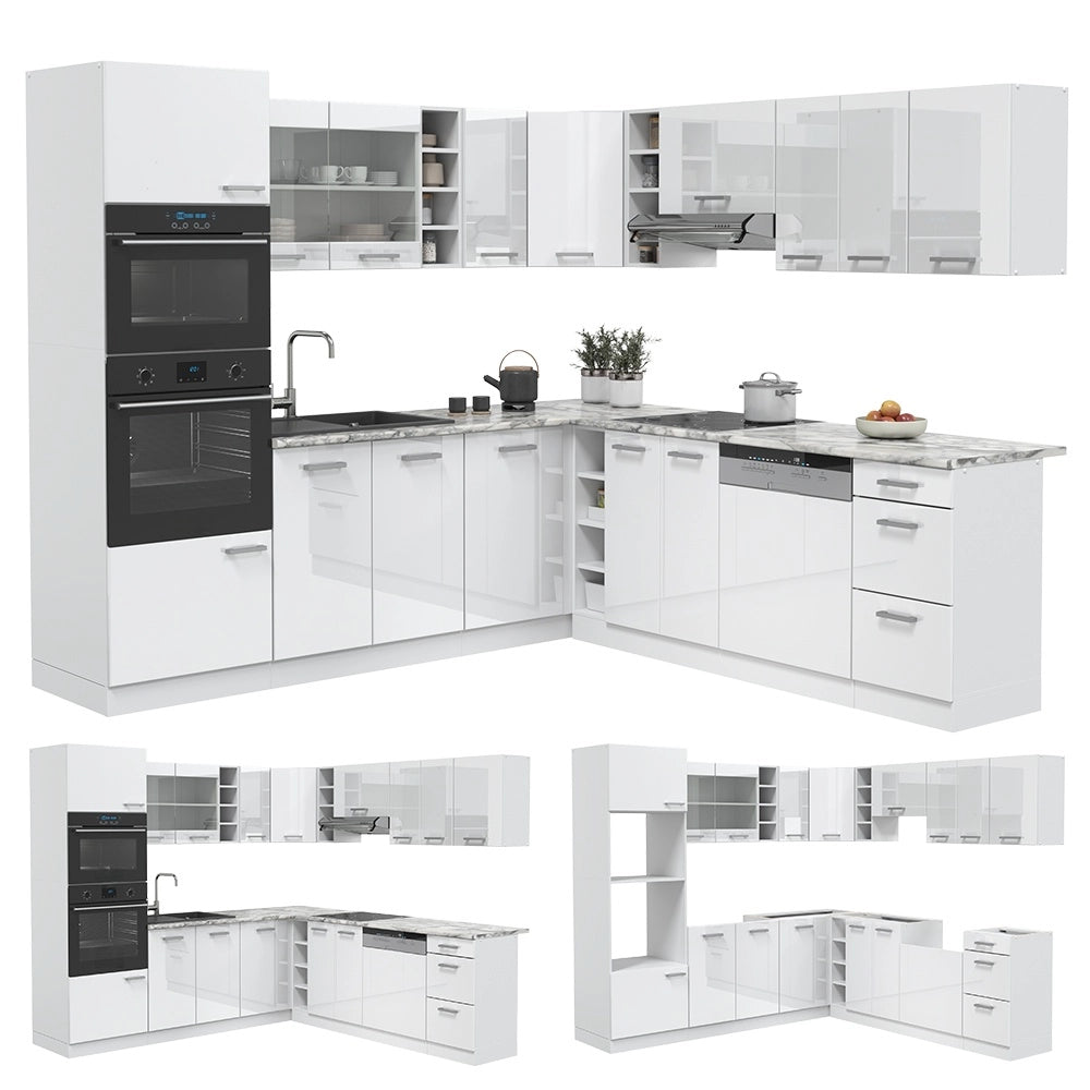 Cucina angolare completa R-Line Bianco lucido/Bianco 247 x 237 cm senza piano di lavoro Vicco