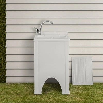 Mobile lavatoio Olimpo da esterno bianco con vasca asse e kit scarico