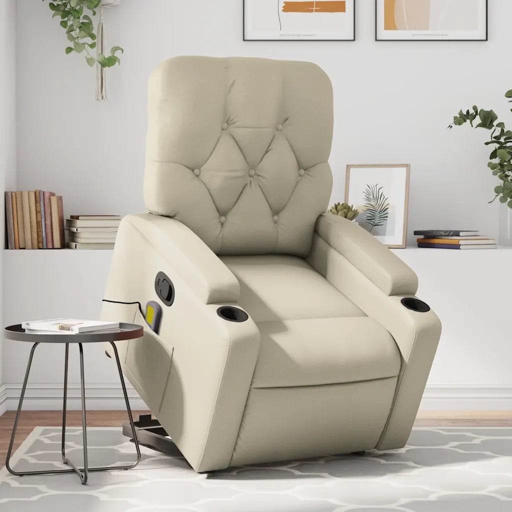 Poltrona Alzapersona Reclinabile Massaggio Crema Similpelle 3204780