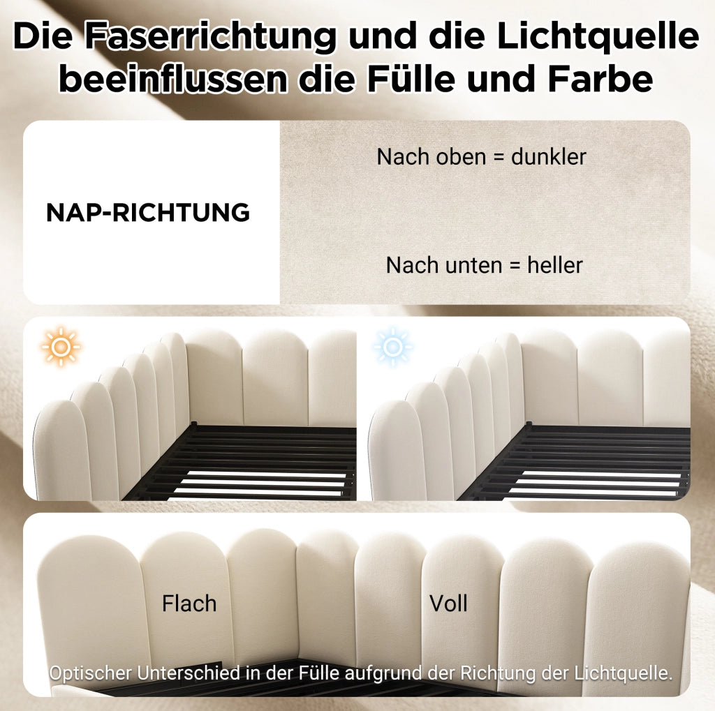 Letto singolo a divano in velluto beige 90x200 cm con 2 cassetti