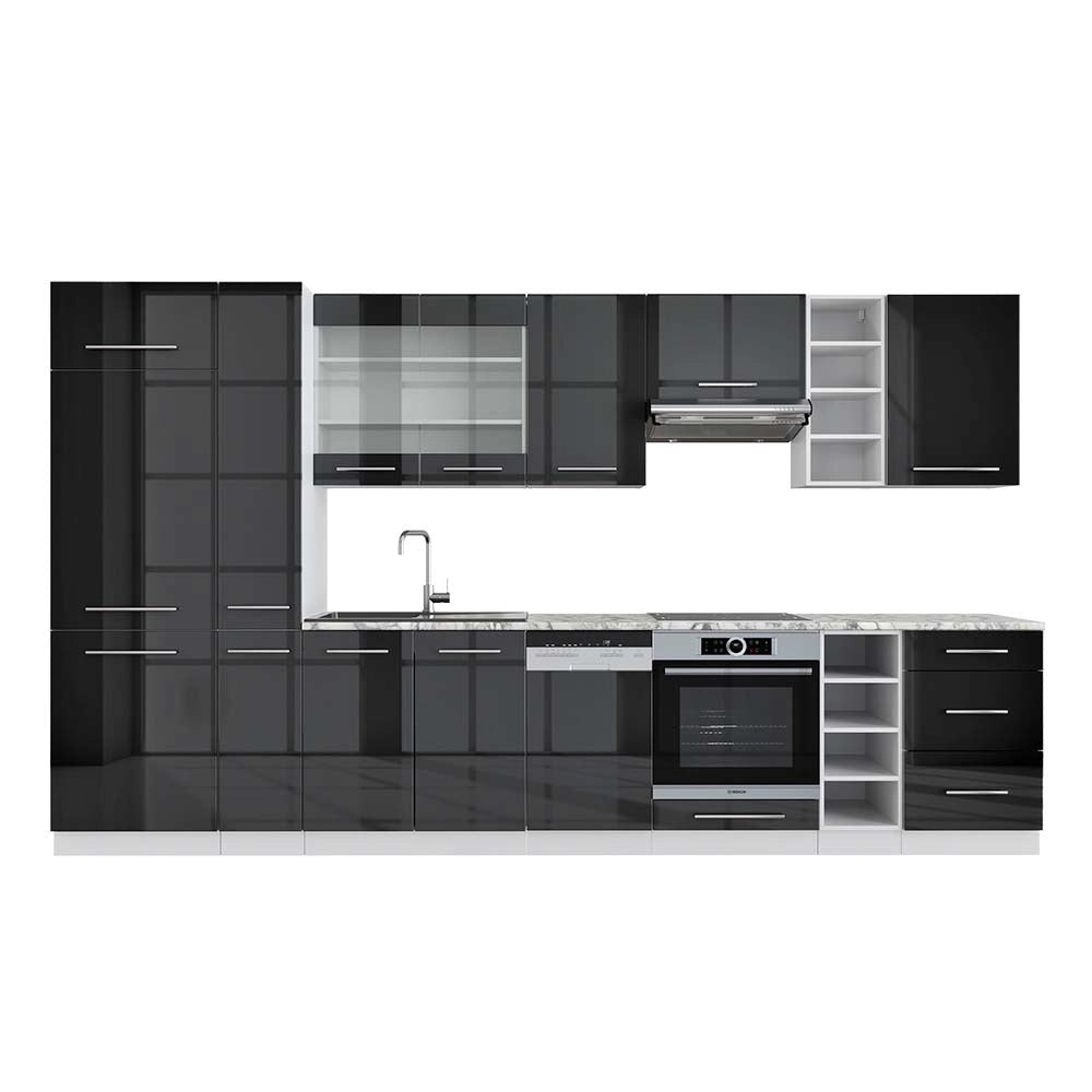 Cucina componibile Fame-Line Antracite lucido/Bianco 355 cm, PL Marmo Vicco