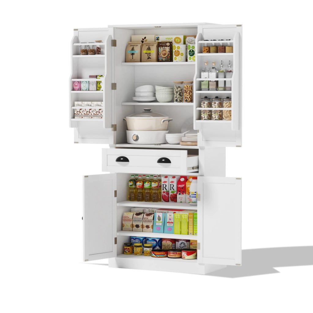 Armadio di archiviazione 182 cm - Zephmum - 4 porte e 1 cassetto, 6 ripiani e 4 ripiani regolabili, bianco
