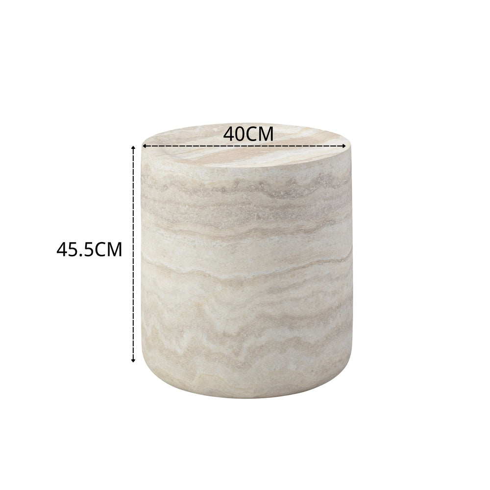 Tavolino Rotondo da Salotto ¨C MINIMAL ¨C Effetto Travertino, ?40x45 cm, Vetro, Moderno