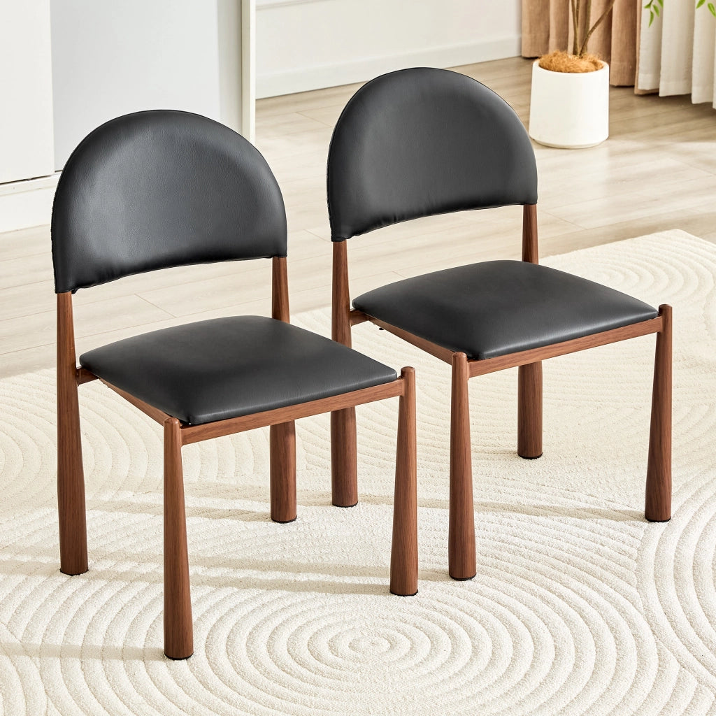 Set di 2 sedie da pranzo moderne in PU nero con gambe in metallo, schienale ergonomico e struttura robusta