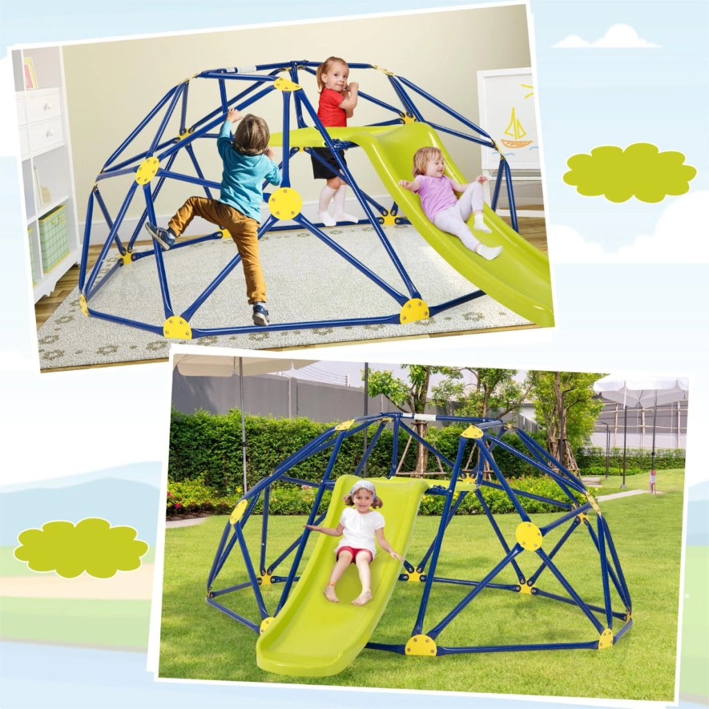 Cupola di arrampicata e set da gioco con scivolo capacit¨¤ di carico di 180KG, Parco giochi per bambini Giallo-Arrampicate e scivoli