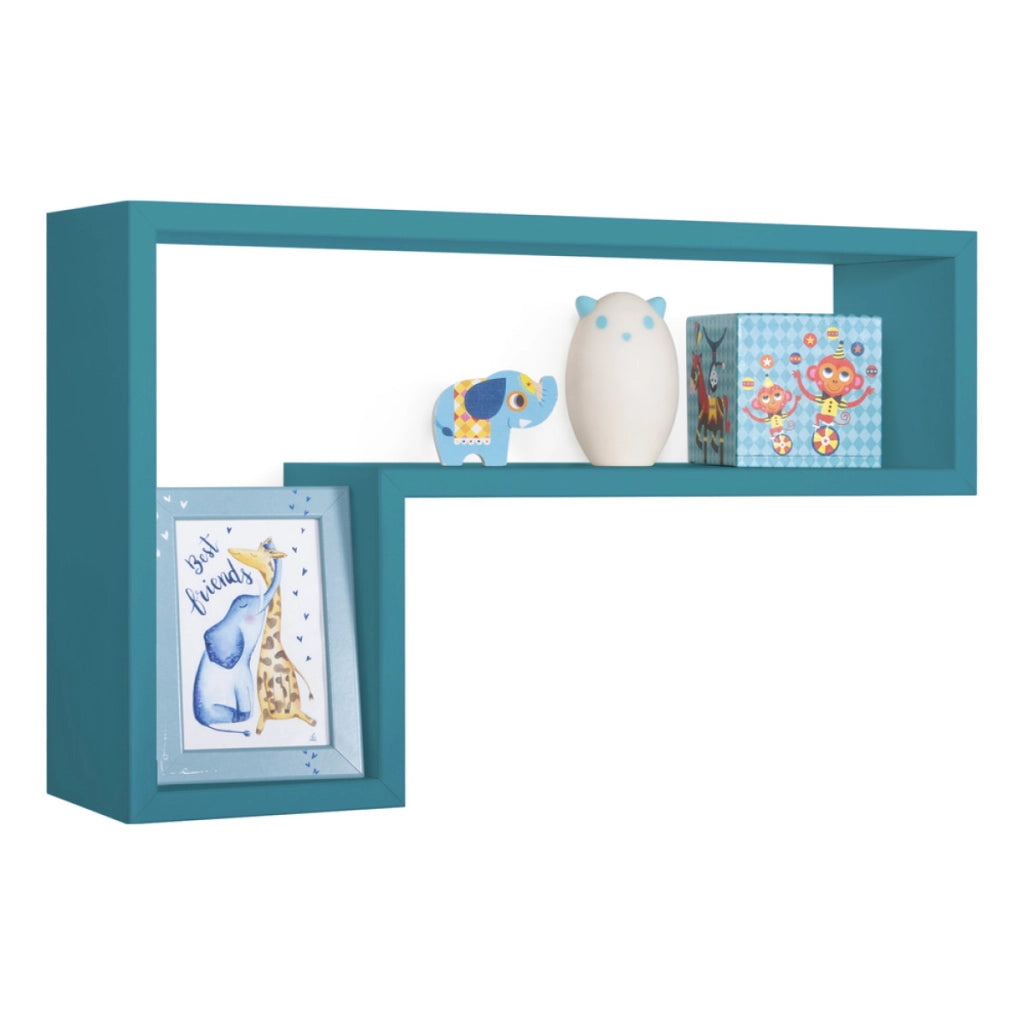 Mensola da Muro Modello LETTERA, Pensile Bagno, Mensola da Parete, Scaffale da Parete, 61x37 p15.5 cm. Finitura  BLU ATOLLO - MADE IN ITALY