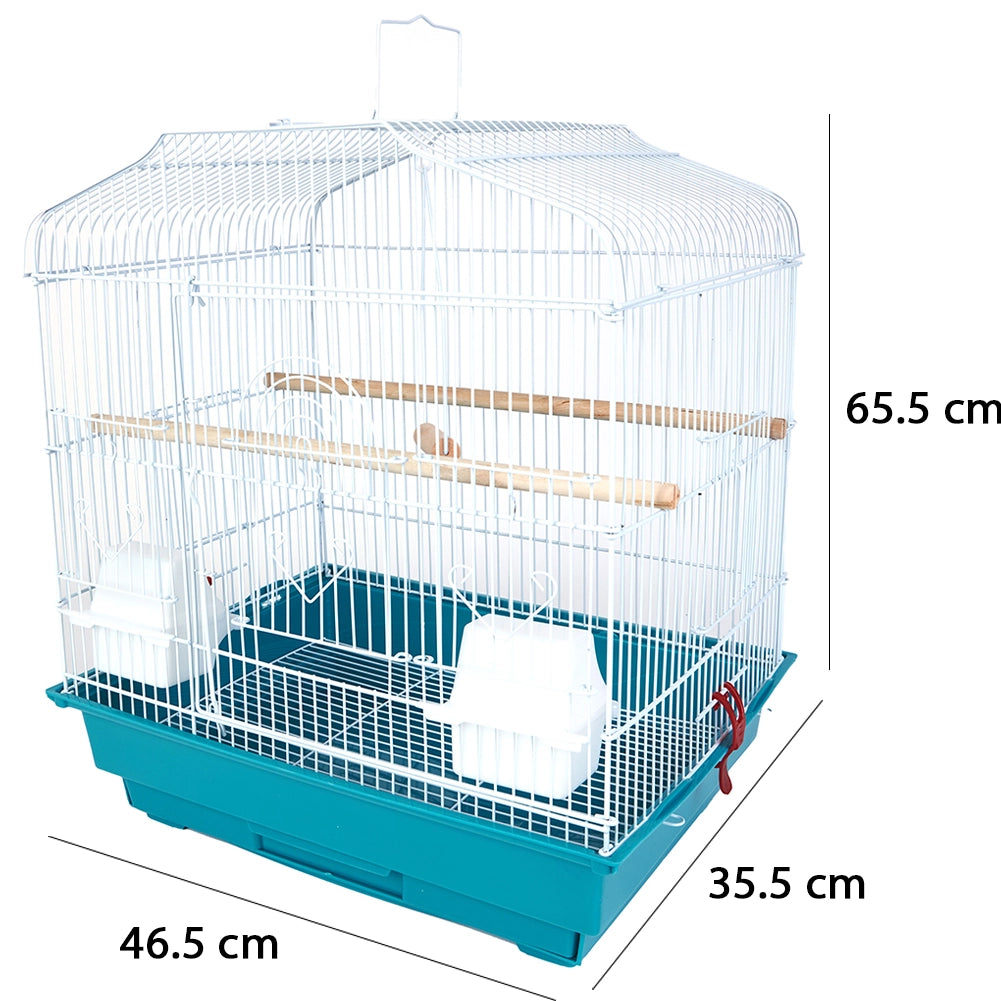 Gabbia Voliera per Uccelli 46,5x35,5x65,5 cm con 2 Mangiatoie in Ferro e Plastica Verde
