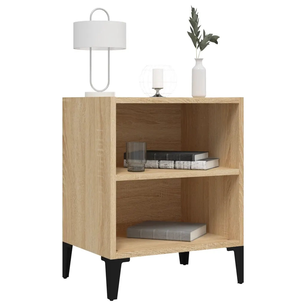 Comodino con Gambe in Metallo-Tavolino da notte Rovere Sonoma 40x30x50 cm 494326