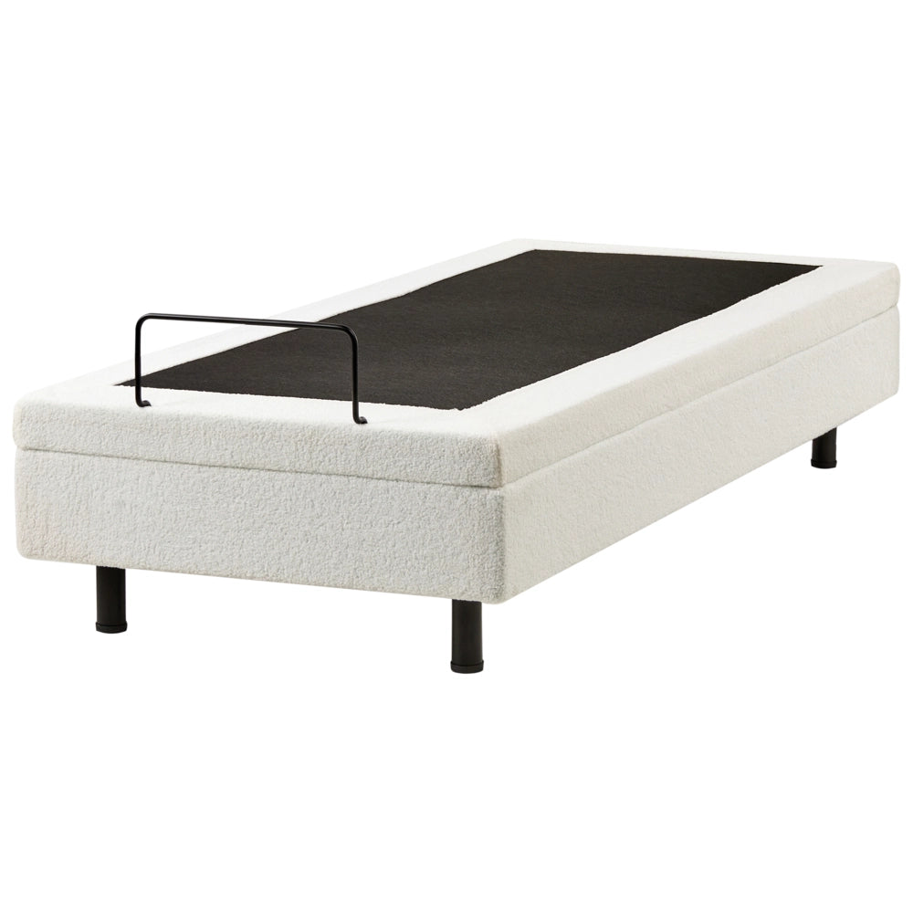 Letto elettrico tessuto bouclè bianco sporco regolabile con telecomando senza testiera 80x200 cm stile moderno