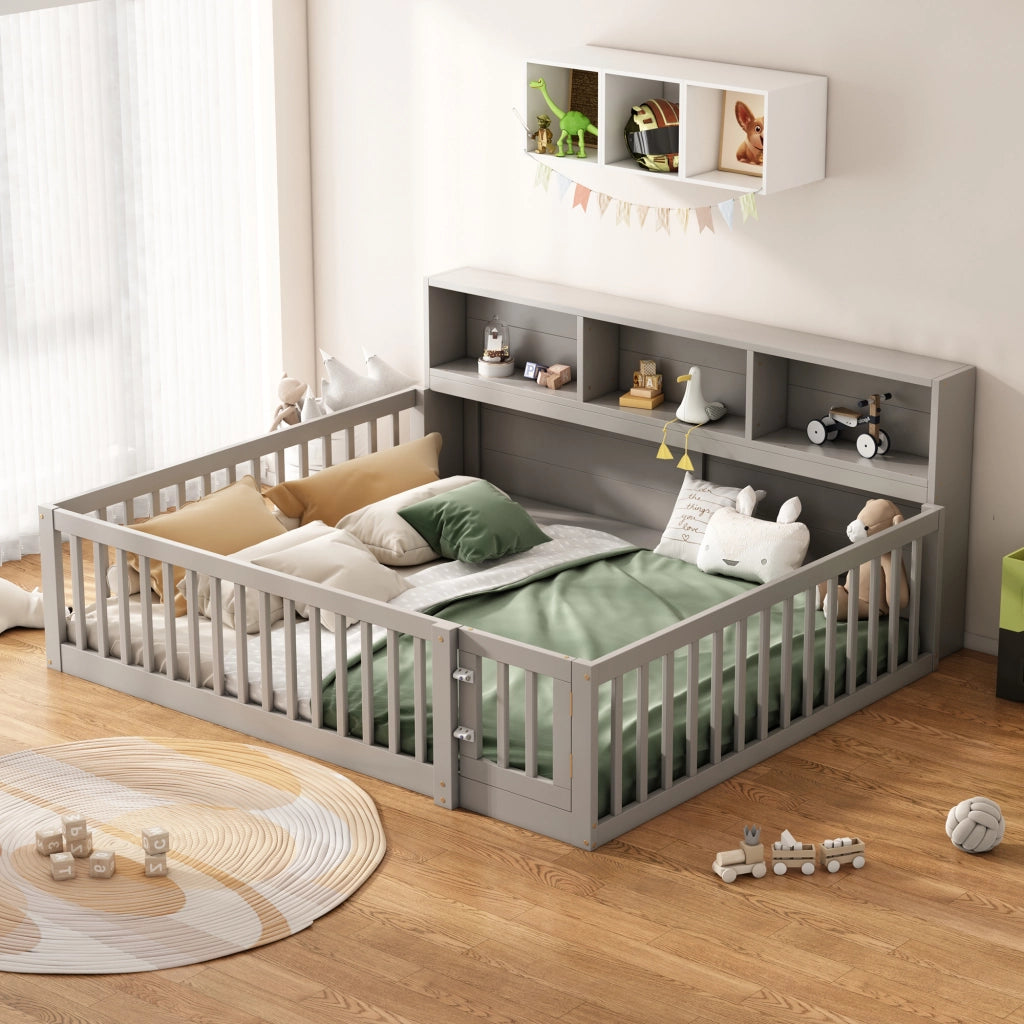 OKWISH Letto a Scomparsa 140×200 cm, Letto Matrimoniale con Sponda Apribile, Mensole Laterali e Rete, senza Materasso, Grigio