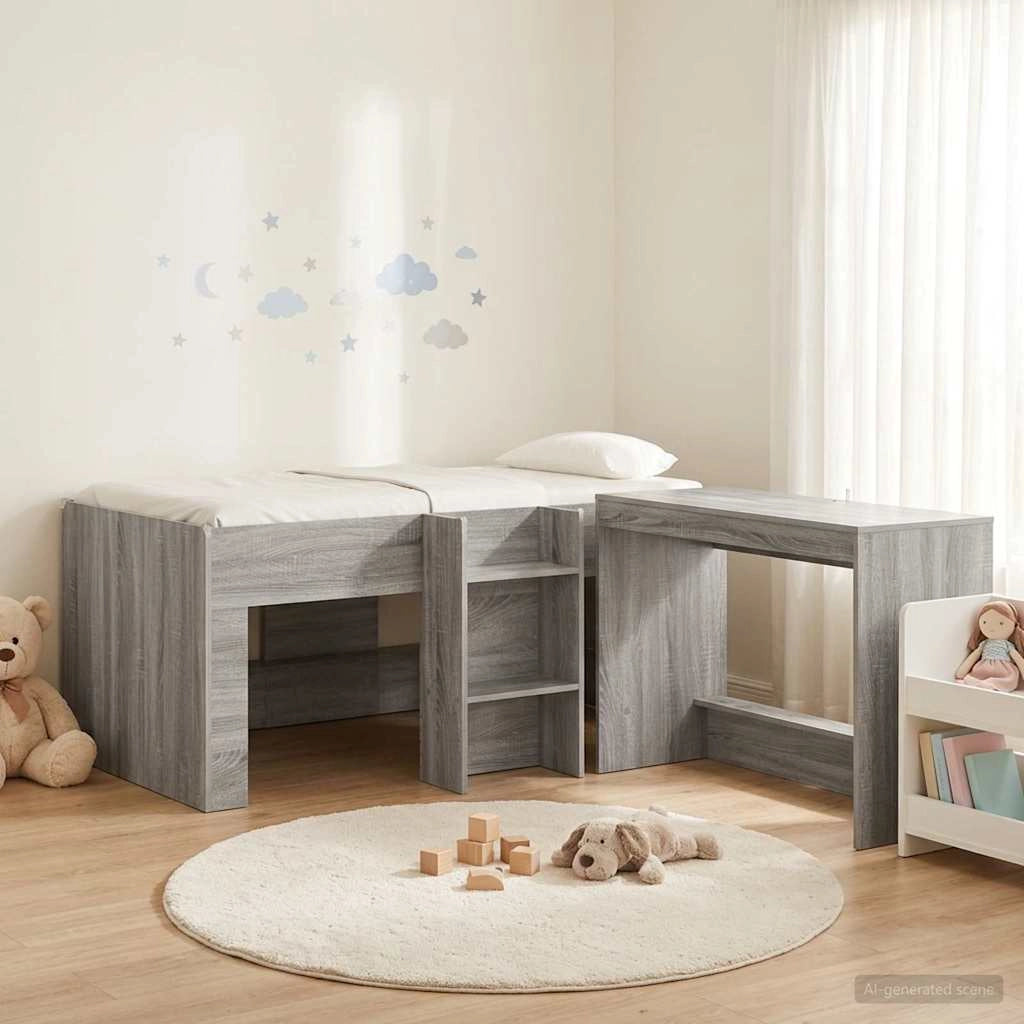 Letto alto per bambini con scrivania 2 pz Sonoma grigio 3423467