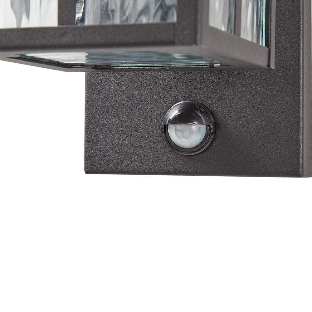 Lampada da parete esterna in metallo nero e vetro con sensore di movimento 30 cm esterno giardino stile retrò