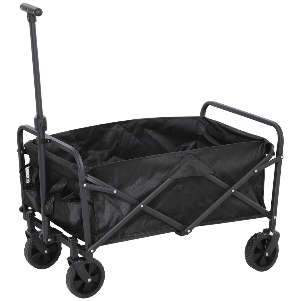 Carrello da Giardino 62L Pieghevole con Maniglia Regolabile, in Metallo e Tessuto Oxford, 76x48x86 cm, Nero