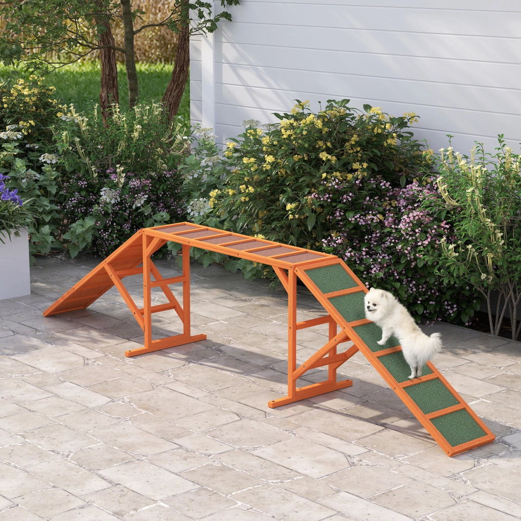 Giochi da arrampicata rampa per addestramento cani con barra di sicurezza superficie antiscivolo in legno arancione