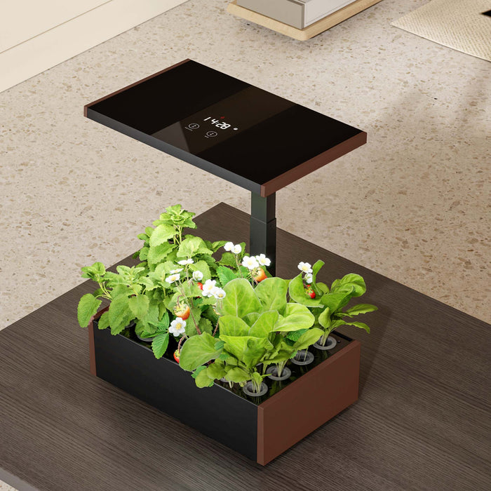 Serra idroponica, set per coltivazione idroponica in casa, con pannello di controllo e LED, serbatoio acqua 9,8 l, altezza regolabile, marrone