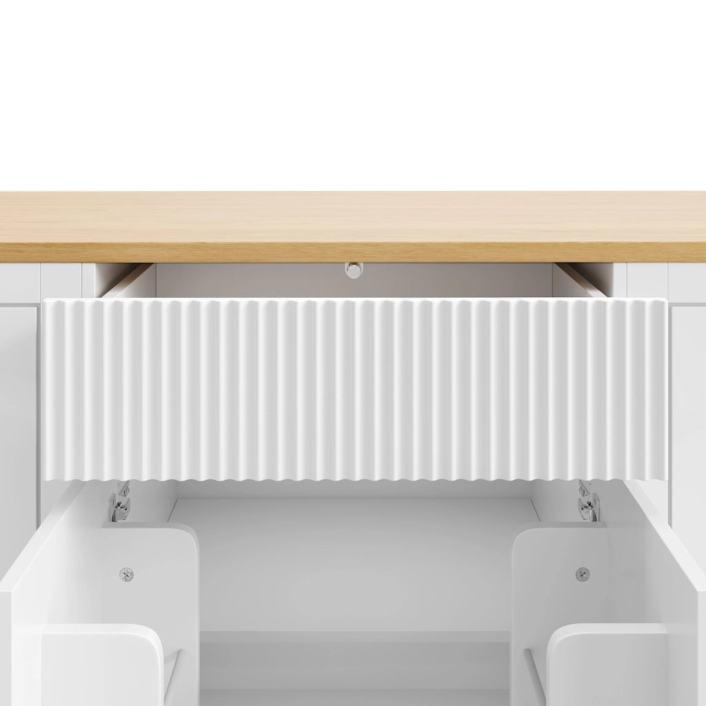 OKWISH Carrello da Cucina con 2 Ante, 3 Cassetti, Vano per Rifiuti e 5 Ruote, per Cucina, 120 × 50 × 92 cm