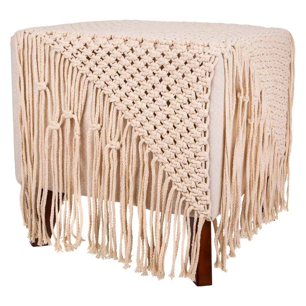 Puf in cotone intrecciato panna 45x45x45h