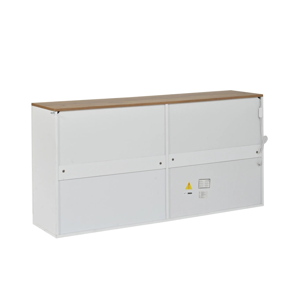 Credenza e madia con 4 ante, ripiani regolabili e LED RGB, per soggiorno e ingresso, in MDF, bianco, 140 × 35 × 70 cm