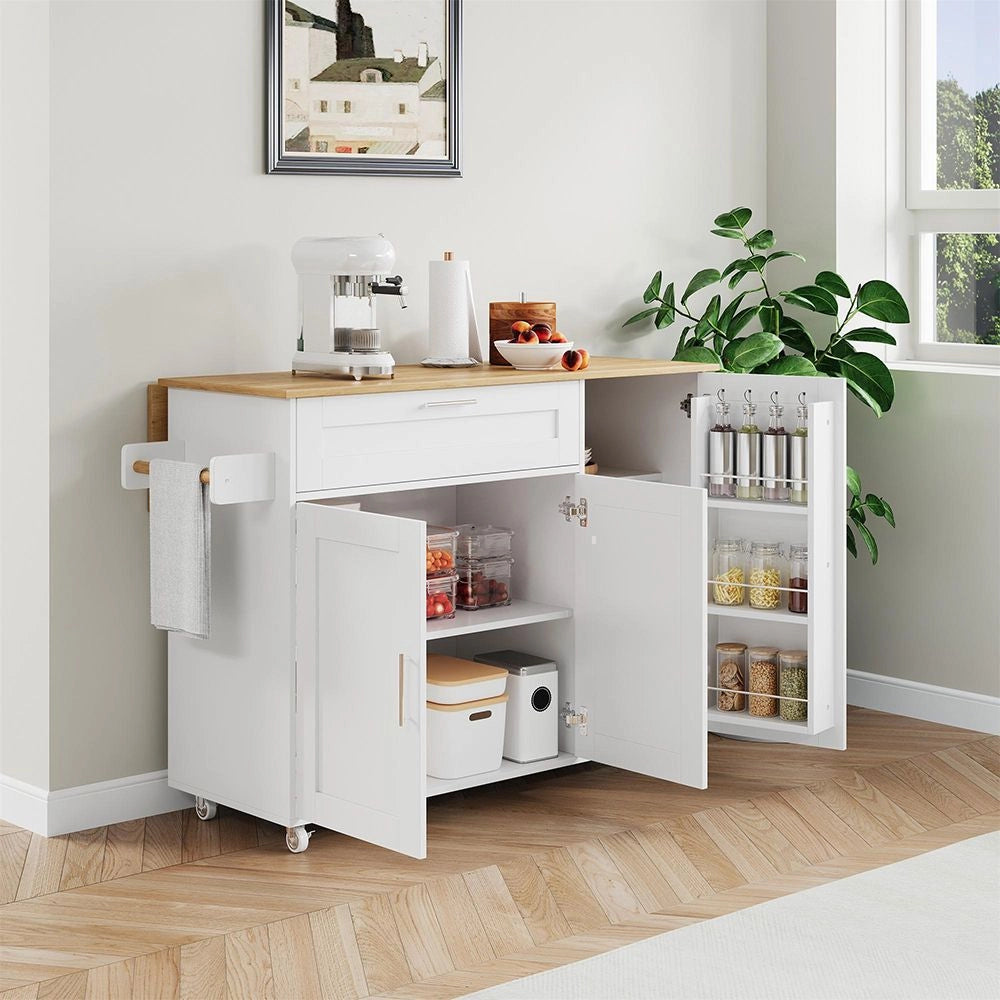 Grande tavolo da cucina mobile - Xylo - 132,5x44x90 cm - Finitura quercia - Piano di lavoro pieghevole