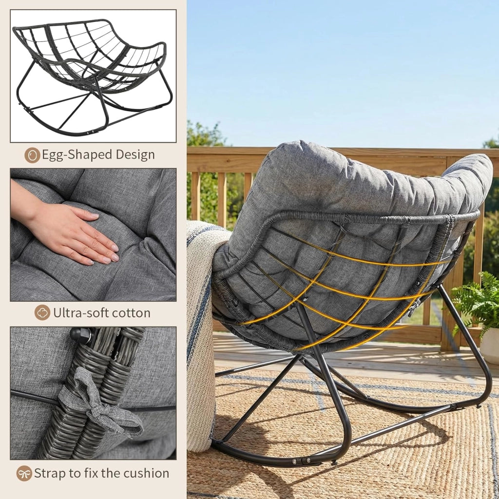 Set di sedie a dondolo con sgabello in rattan, resistente alle intemperie, con spessa imbottitura rimovibile, portata di 150 kg, per giardino, balcone, soggiorno