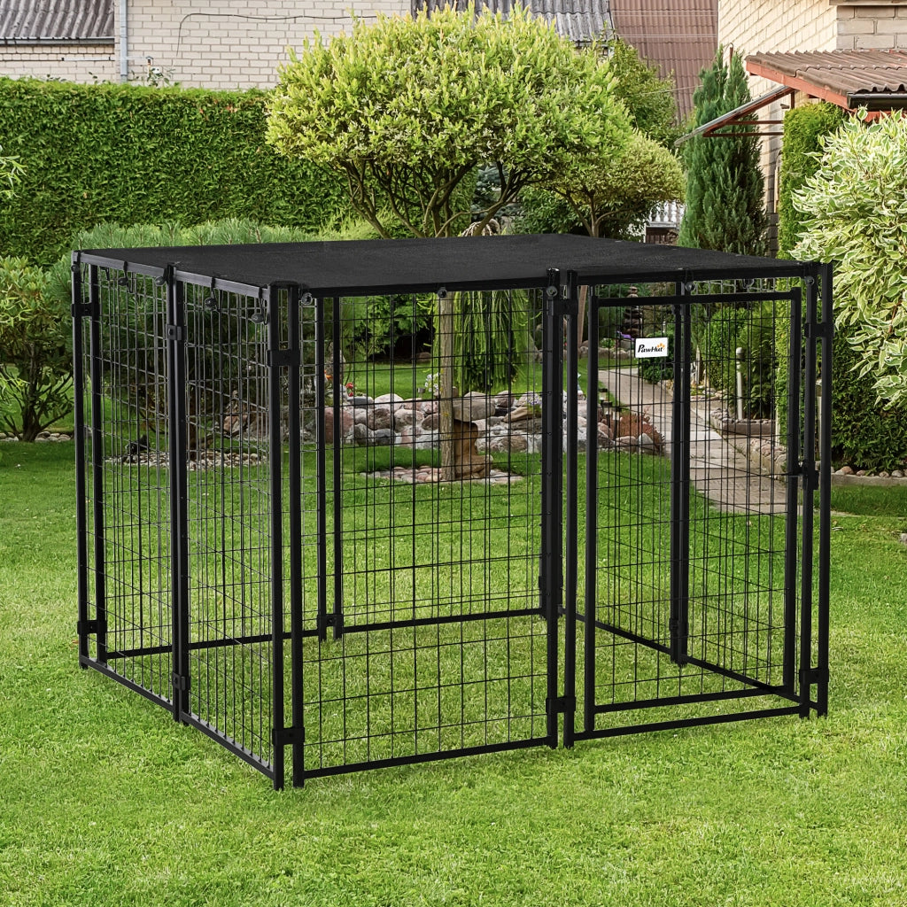 Recinto per Cani Pieghevole con Copertura ¨C zephmum ¨C 8 Pannelli con Porta, 141x141x113cm, Nero