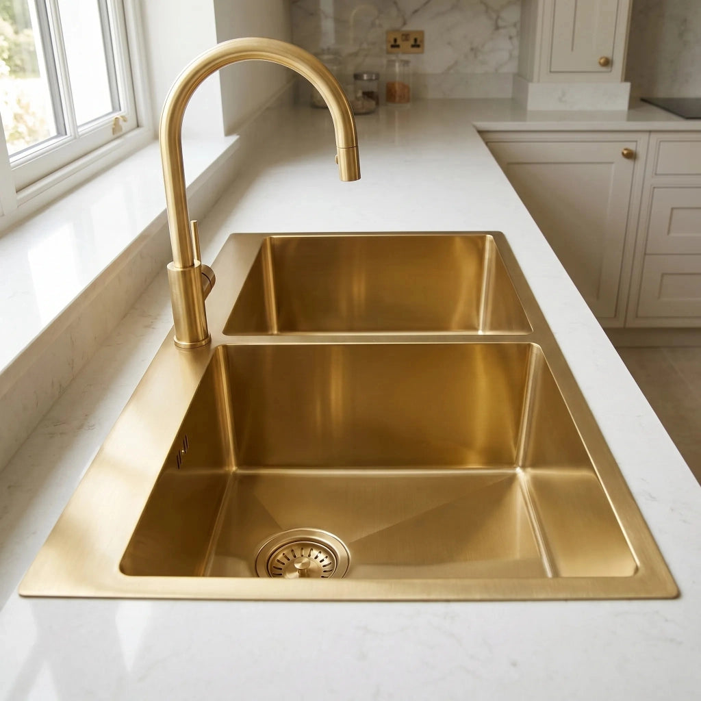Lavello In Acciaio Joel Brush Gold senza rubinetto da cucina