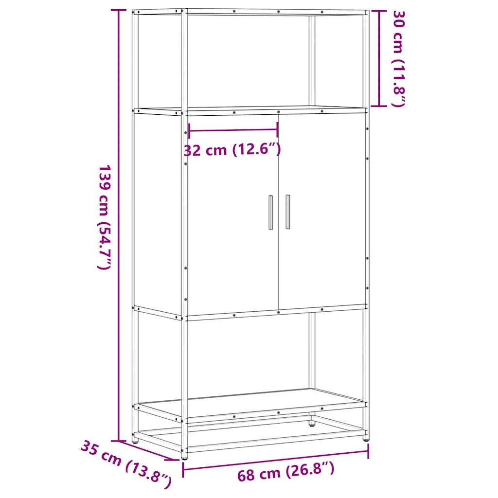 Credenza Rovere Marrone 68x35x139 cm Legno Multistrato Metallo 849043