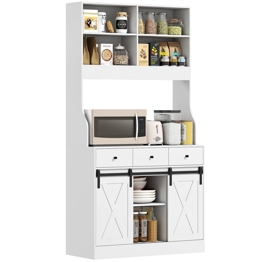 Armadio Cucina con 2 Ante Scorrevoli 3 Cassetti e Ripiani ¨C Zephmum ¨C Bianco 93.5x40x180cm