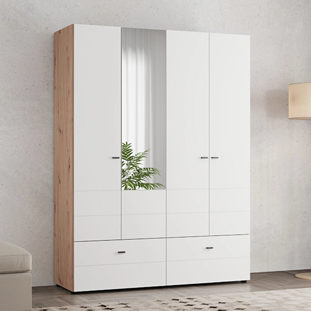 Armadio Camera da Letto Spigno, Guardaroba Grande 2 Ripiani, 155x208h cm Bianco Opaco